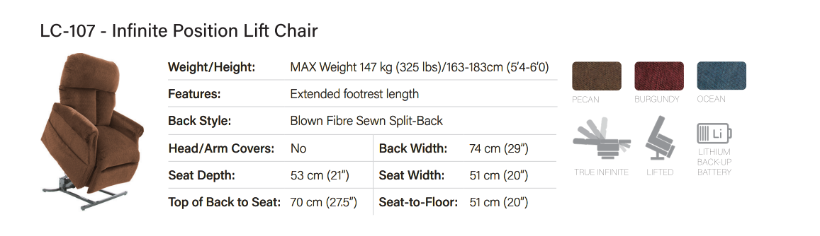 Pride LC107-Dual Motor Lift Out Chair