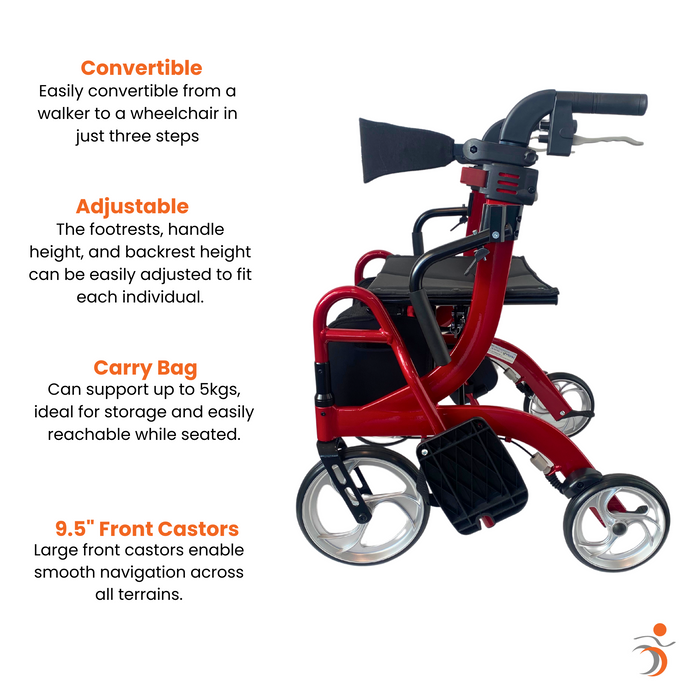 2-in-1 Convertible Walker & Wheelchair