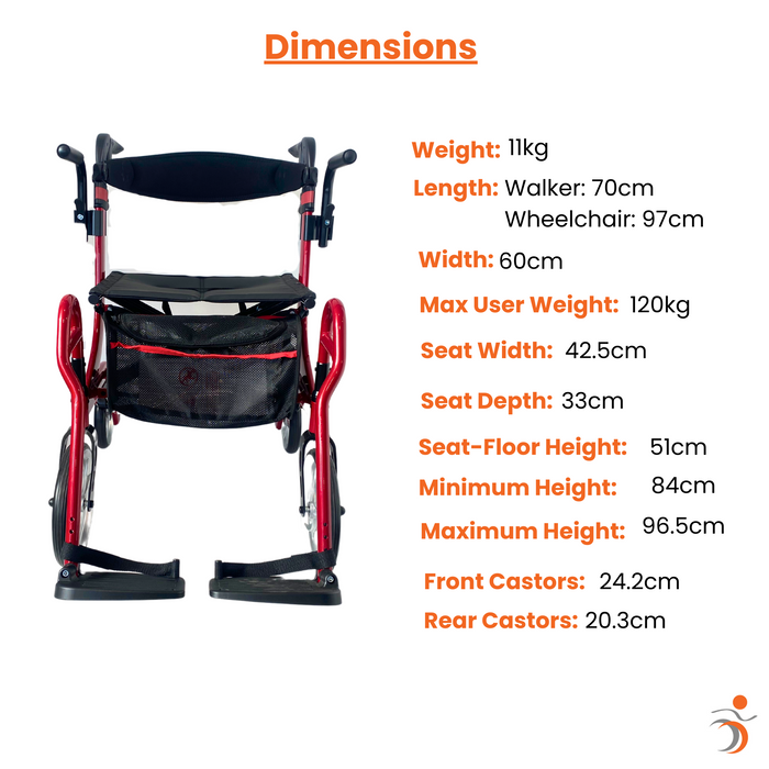 2-in-1 Convertible Walker & Wheelchair